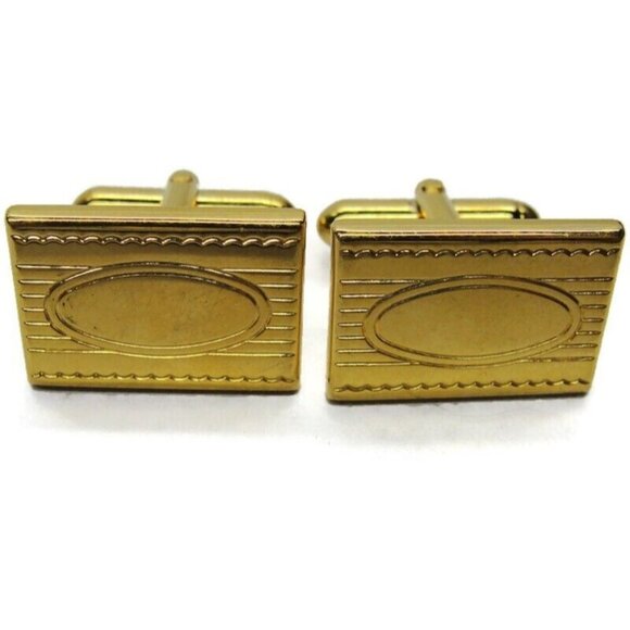 Rectangular Cufflinks Gold Tone Engravable Tux Shirt Dress Suit Vintage - Picture 1 of 6